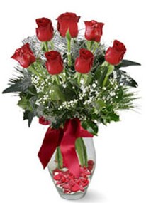  Adana çiçek siparişi internetten çiçek siparişi  7 adet kirmizi gül cam vazo yada mika vazoda