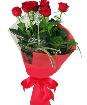 5 adet kırmızı gülden buket  Adana çiçek siparişi kaliteli taze ve ucuz çiçekler 