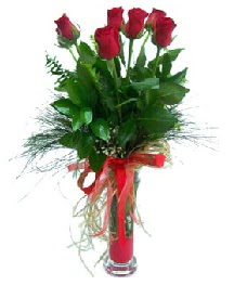 vazo içerisinde 5 kırmızı gül  Adana çiçek siparişi güvenli kaliteli hızlı çiçek 